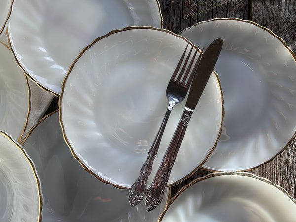 Copy of Vintage Individual Fire King Swirl Gold Rimmed Salad Plates