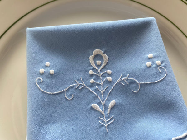 Individual Vintage Blue Embroidered Napkin