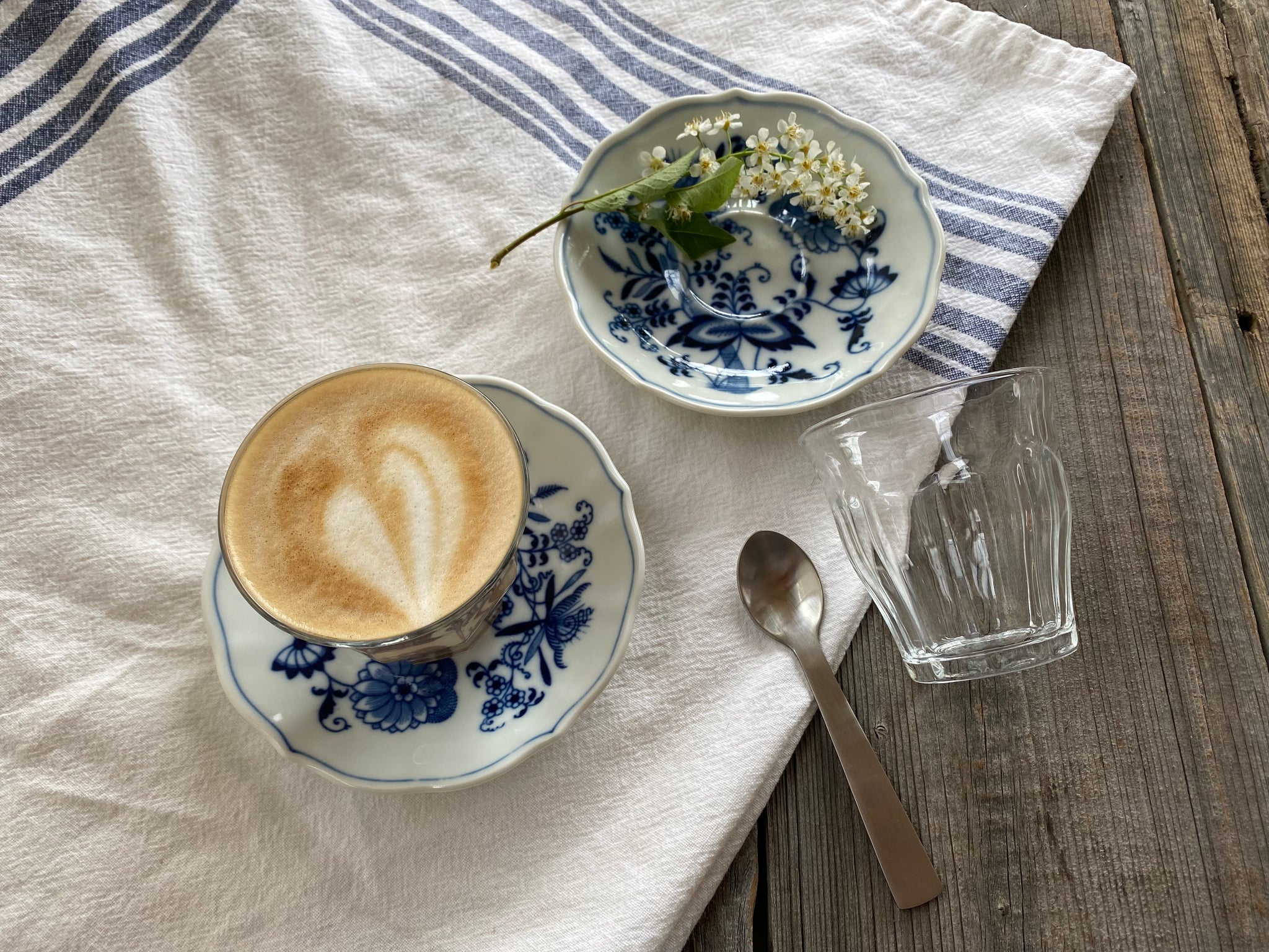 2-Piece Brand New Glass Tumbler + Vintage Blue Danube Saucer