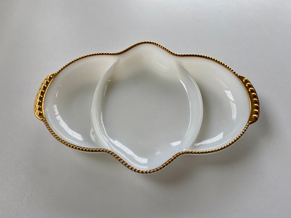 Vintage Fire King Gold Rim 3-Part Relish Dish