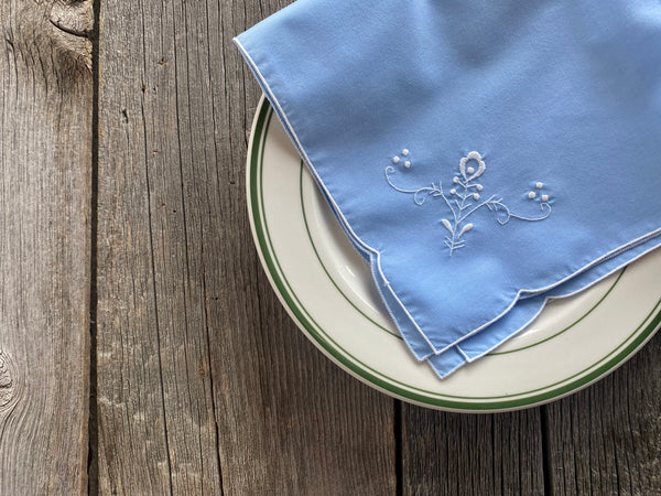 Individual Vintage Blue Embroidered Napkin