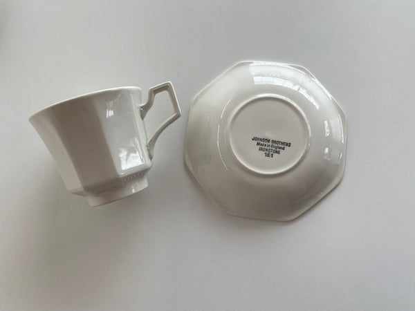 Vintage Johnson Brothers Heritage White Teacup & Saucer (2-Piece)