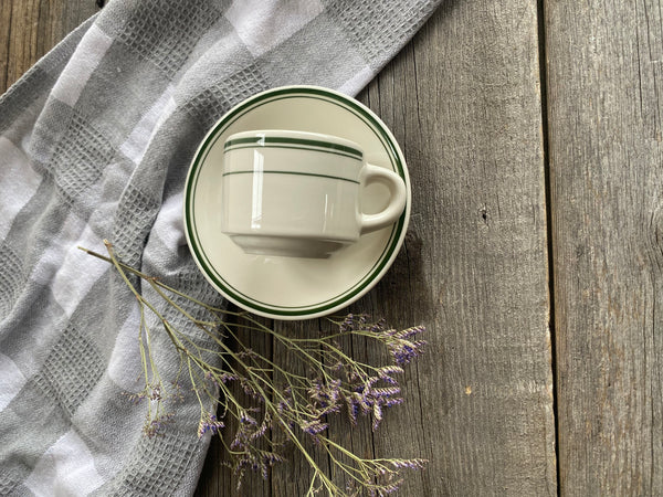 Tuxton China Green Bay Stacking Teacup and Saucer