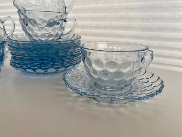 Individual Vintage Anchor Hocking Blue Bubble Teacup and Saucer (2-Piece)