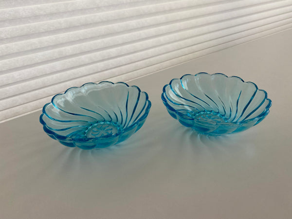 Set of 2 Vintage Hazel Atlas Blue Swirl Dessert Bowls