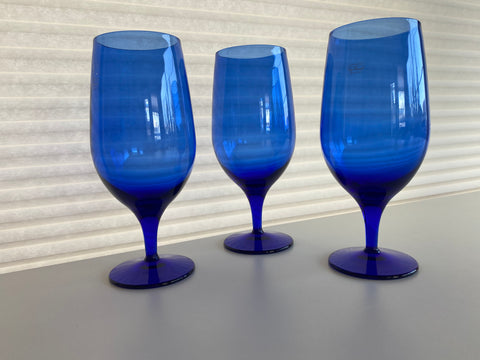 Set of 3 Vintage Bormioli Cobalt Glasses