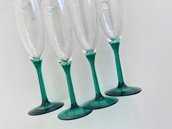 Set of 4 Libbey Green Domaine Champagne Flutes