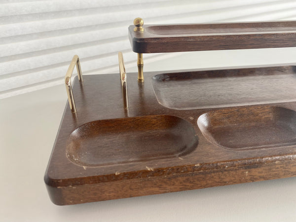 Vintage Brass and Wood Desk Organizer