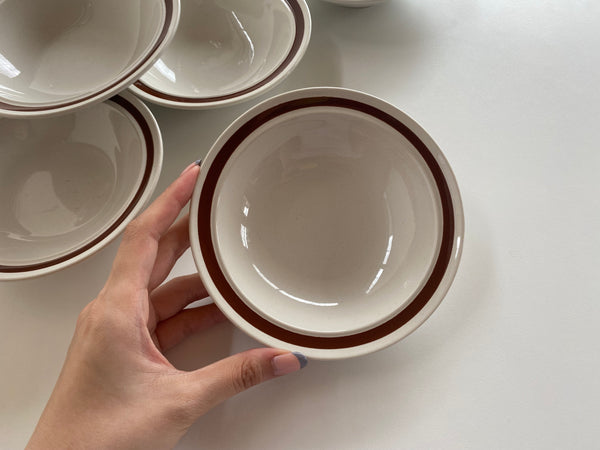 Vintage Individual Genuine Stoneware Brown Rimmed Speckled Berry Bowls