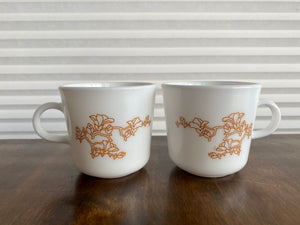 Set of 2 Corningware Milk Glass Oriental Wood Mugs