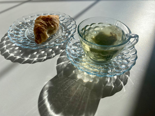 Individual Vintage Anchor Hocking Blue Bubble Teacup and Saucer (2-Piece)