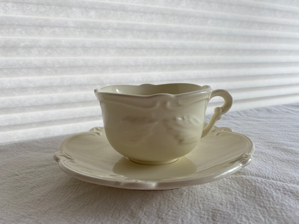 Vintage Faiencerie De Gien Rocaille Cream Teacup and Saucer (2-Piece)