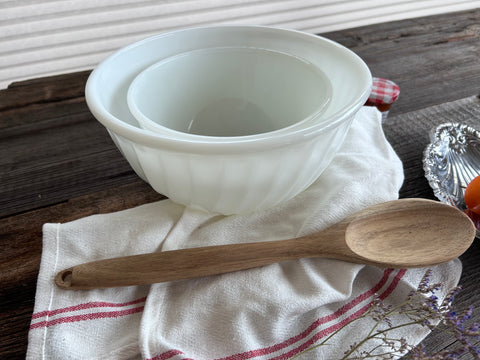 Set of 2 Vintage Fire King White Swirl Mixing Bowls