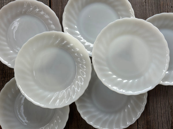 Vintage Individual Fire King Swirl All-White Salad Plates