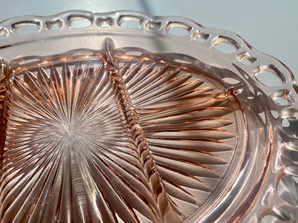 Vintage Individual Anchor Hocking Lace Edge 5-Part Relish Dish - Pink Depression Glass