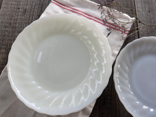 Vintage Individual Fire King Swirl All-White Salad Plates