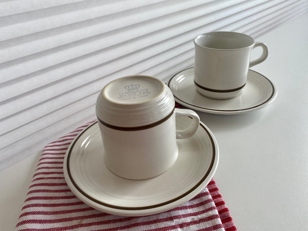 Vintage Set of 2 La Marguerite Select Pine Teacups and Saucers (4-Piece)