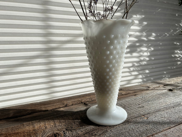 Vintage Milk Glass Hobnail Large Vase