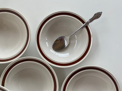 Vintage Individual Genuine Stoneware Brown Rimmed Speckled Berry Bowls