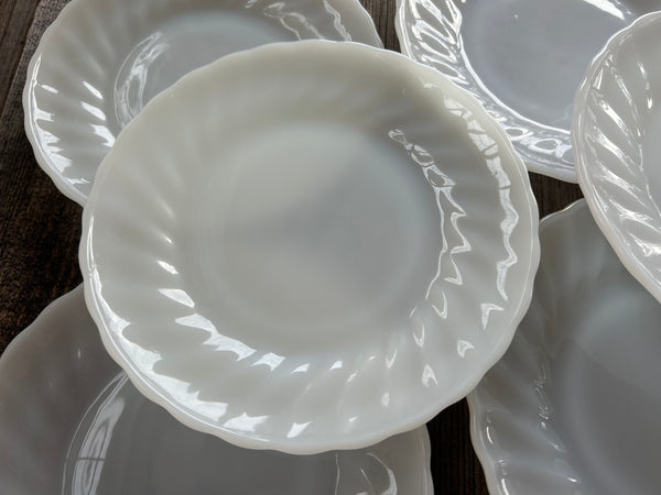 Vintage Individual Fire King Swirl All-White Salad Plates