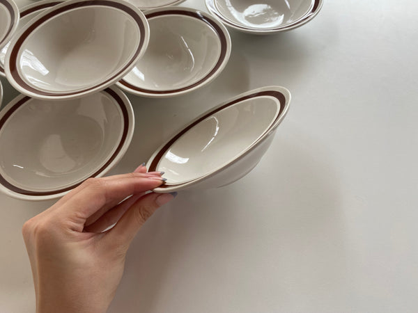 Vintage Individual Genuine Stoneware Brown Rimmed Speckled Berry Bowls