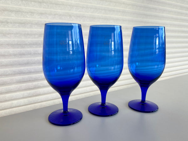 Set of 3 Vintage Bormioli Cobalt Glasses