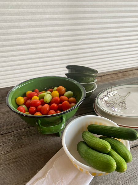 Vintage Enamel Metal Green Colander