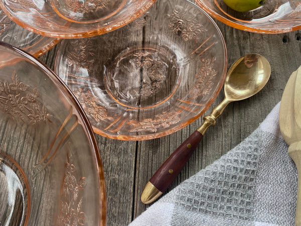 Vintage Federal Glass Sharon Cabbage Rose Pink 6-Piece Salad Bowl Set