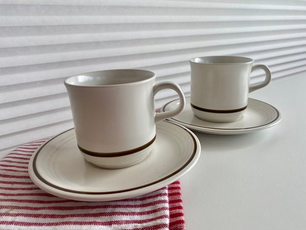 Vintage Set of 2 La Marguerite Select Pine Teacups and Saucers (4-Piece)