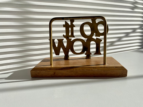 Vintage Brass And Wood Letter Holder/Desk Organizer