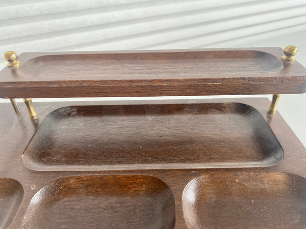 Vintage Brass and Wood Desk Organizer