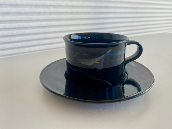 Vintage Mikasa Japan Opus Black Teacup And Saucer (2-Piece)