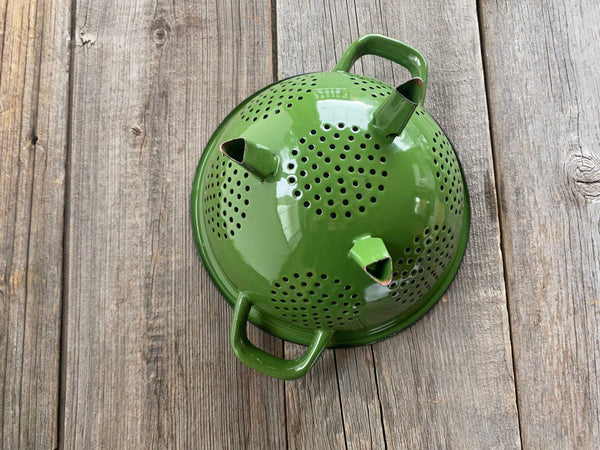 Vintage Enamel Metal Green Colander