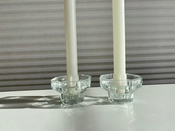 Set of 2 Octagonal Clear Glass Candle Holder