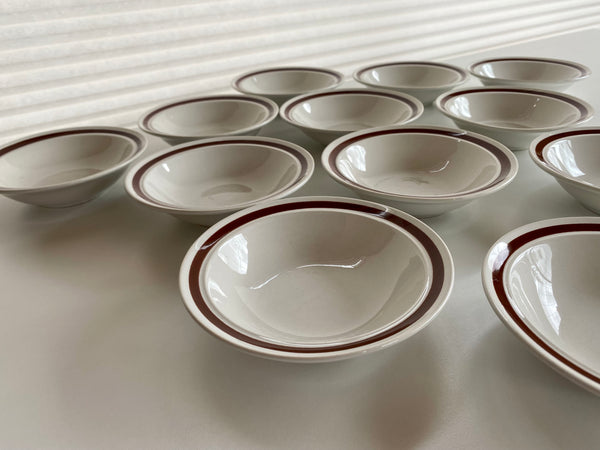 Vintage Individual Genuine Stoneware Brown Rimmed Speckled Berry Bowls