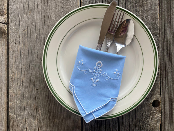 Individual Vintage Blue Embroidered Napkin