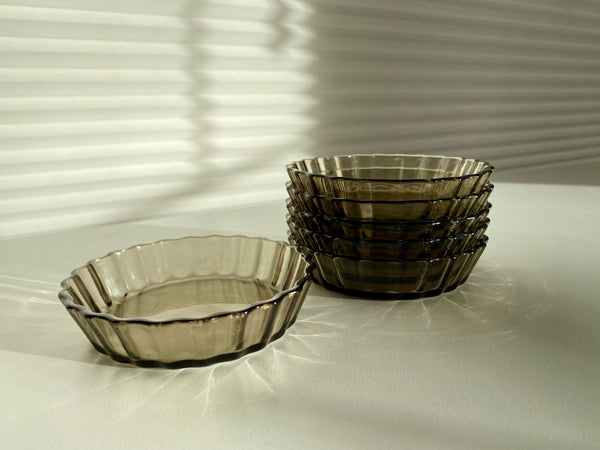 Individual Vintage Arcopal Smoked Glass Mini Tart Dish