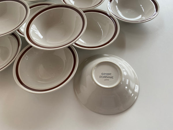 Vintage Individual Genuine Stoneware Brown Rimmed Speckled Berry Bowls