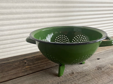 Vintage Enamel Metal Green Colander