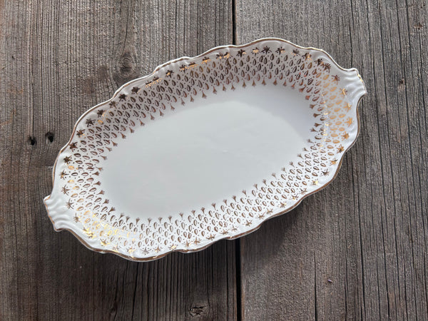 Vintage Queen Anne Gold Trim Relish Dish