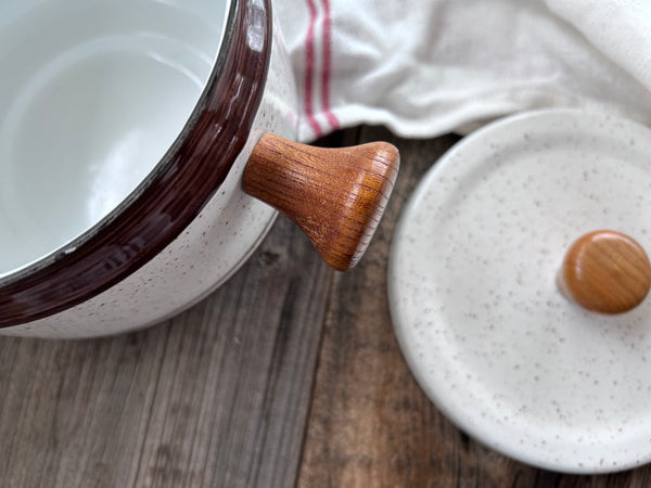 Vintage Brown Speckled Enamel Fondue Pot