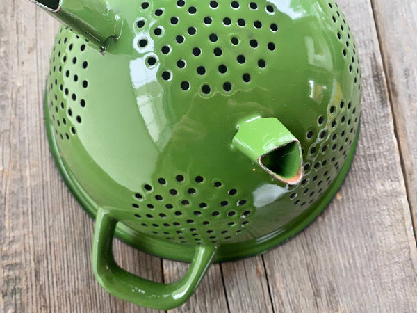 Vintage Enamel Metal Green Colander