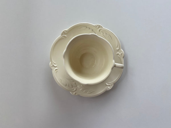 Vintage Faiencerie De Gien Rocaille Cream Teacup and Saucer (2-Piece)