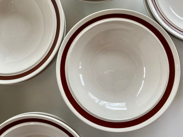 Vintage Individual Genuine Stoneware Brown Rimmed Speckled Berry Bowls