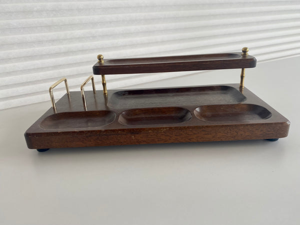 Vintage Brass and Wood Desk Organizer