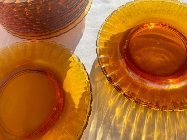 Individual Vintage Duralex France Amber Dessert Glass Plates