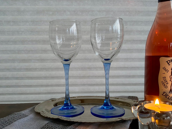 2-Piece Vintage Luminarc France Baby Blue Stemmed Wine Glasses