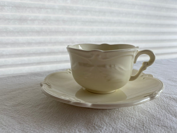 Vintage Faiencerie De Gien Rocaille Cream Teacup and Saucer (2-Piece)