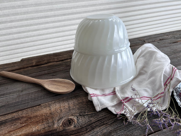 Set of 2 Vintage Fire King White Swirl Mixing Bowls