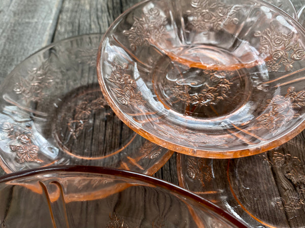 Vintage Federal Glass Sharon Cabbage Rose Pink 6-Piece Salad Bowl Set